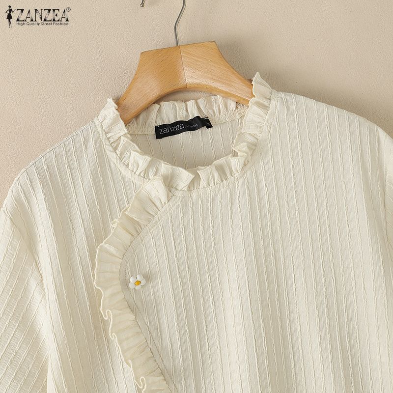 ZANZEA Women Casual Round Neck Solid Color Loose Short Sleeve Blouse