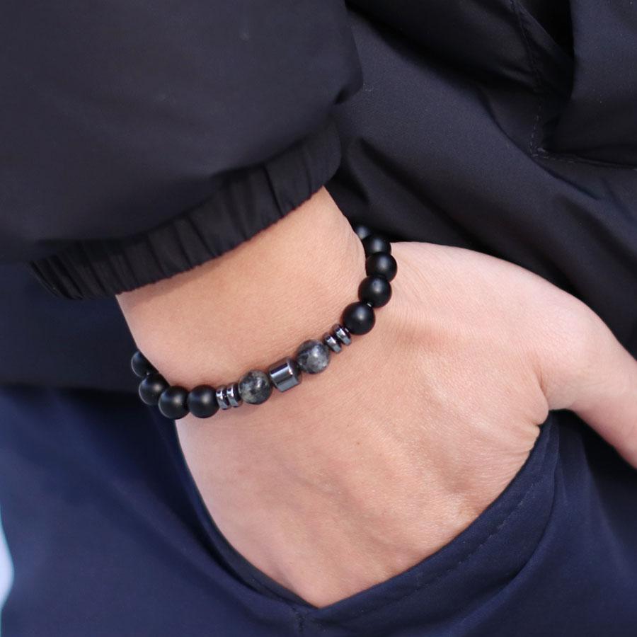 Stylish Men Bracelet Natural Tiger Eyes Volcanic Rock Healing Braslet Handmade Black Onyx Stone Strand Braclet Pulsera Hombre