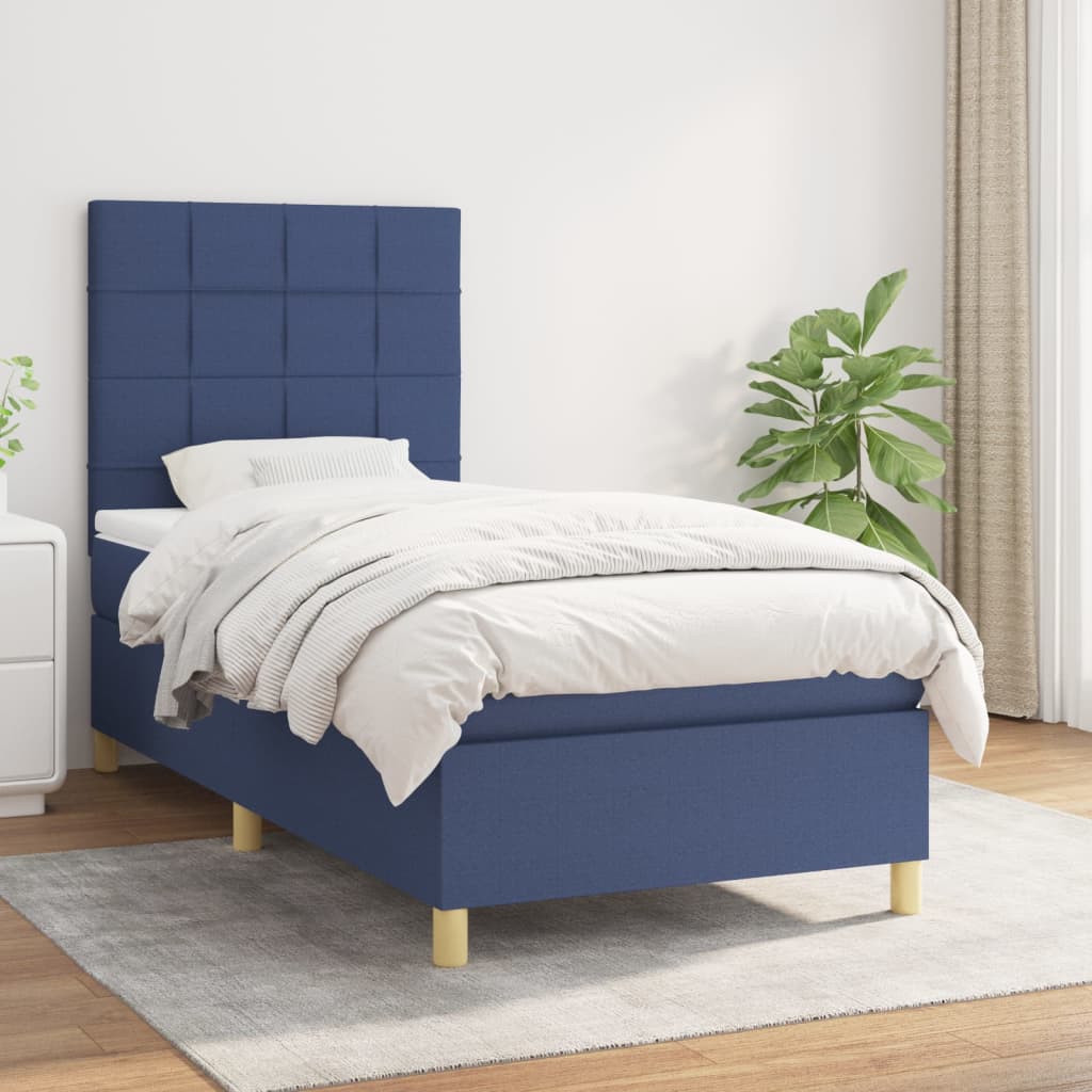 Box Spring Bed with Mattress Blue 80 x 200 cm Fabric