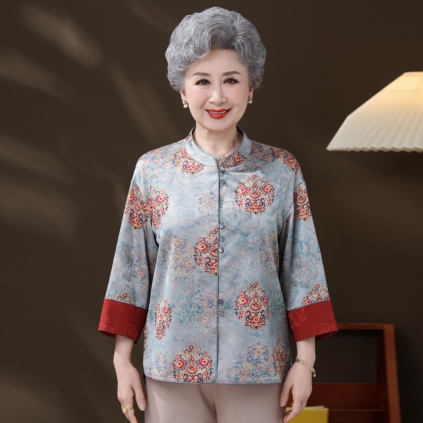 

Chinese Style Women s Color-Block Shirt - Summer Top for Elderly, Grandma, Mom, and Mother-in-Law 3XL (125-135 kg recommended)