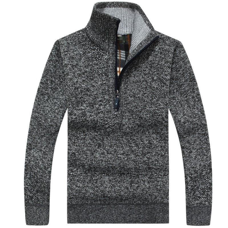 Herren Fleece Dickerer Pullover Halber Reißverschluss Rollkragen Warm Pullover Schlank Gestrickt Wollpullover Frühling