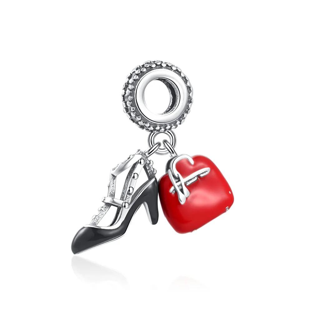 Pure Silver 925 Bracelet for Women Fashion Jewelry with High Heels Sandals Pendant Beads Original Charms