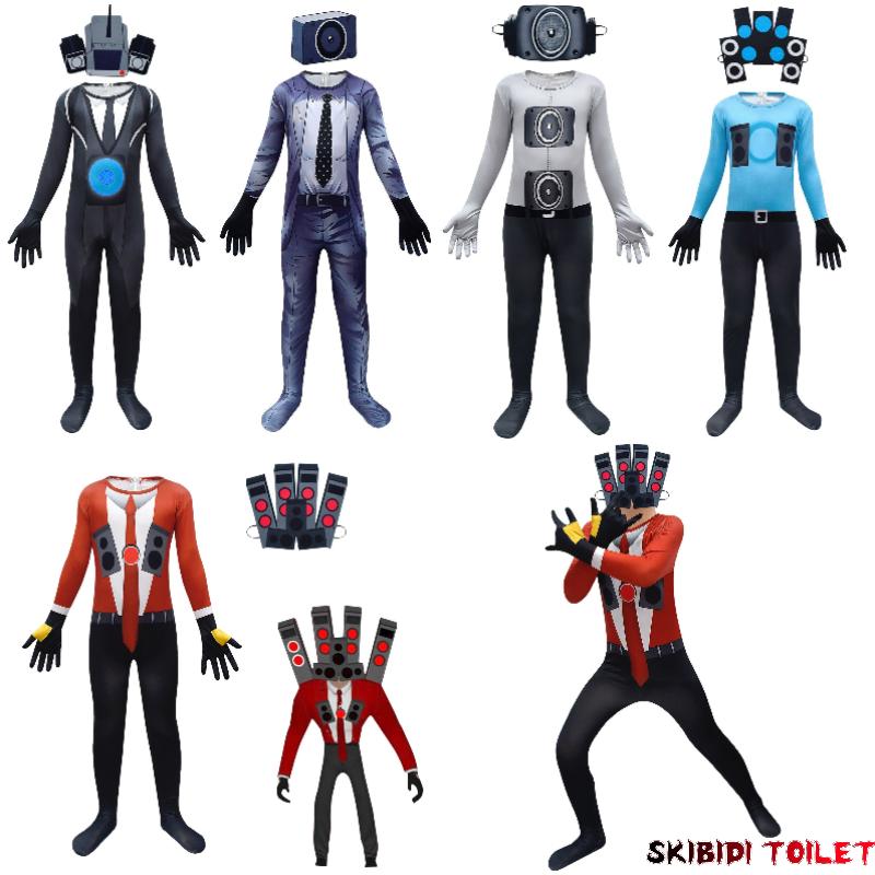 Toilet Skibidi Kids Tv Man Cosplay Jumpsuit Tight Halloween Party Game Role Play
