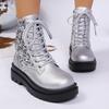 New Large-sized Shoes Women's Shoes, Round-toed Thick-soled Lace-up Fashion Boots