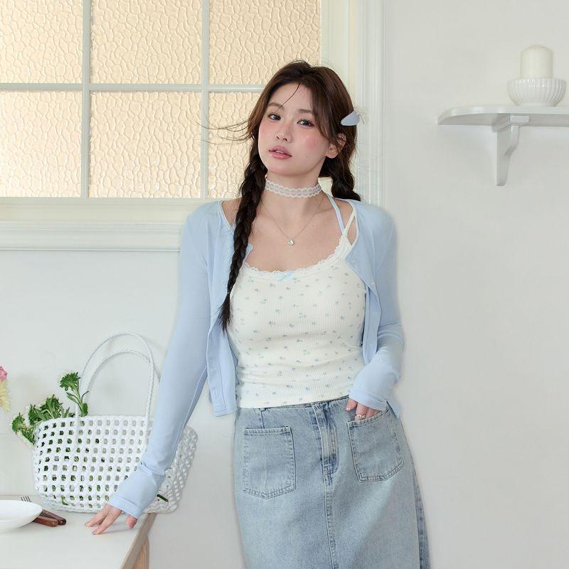 

Zhang Daren 2026 Plus-Size Women s Clothing for Chubby Girls, Slimming Set with Korean-Style Vibe, Cardigan, Denim Fishtail Skirt Blue Cardigan L