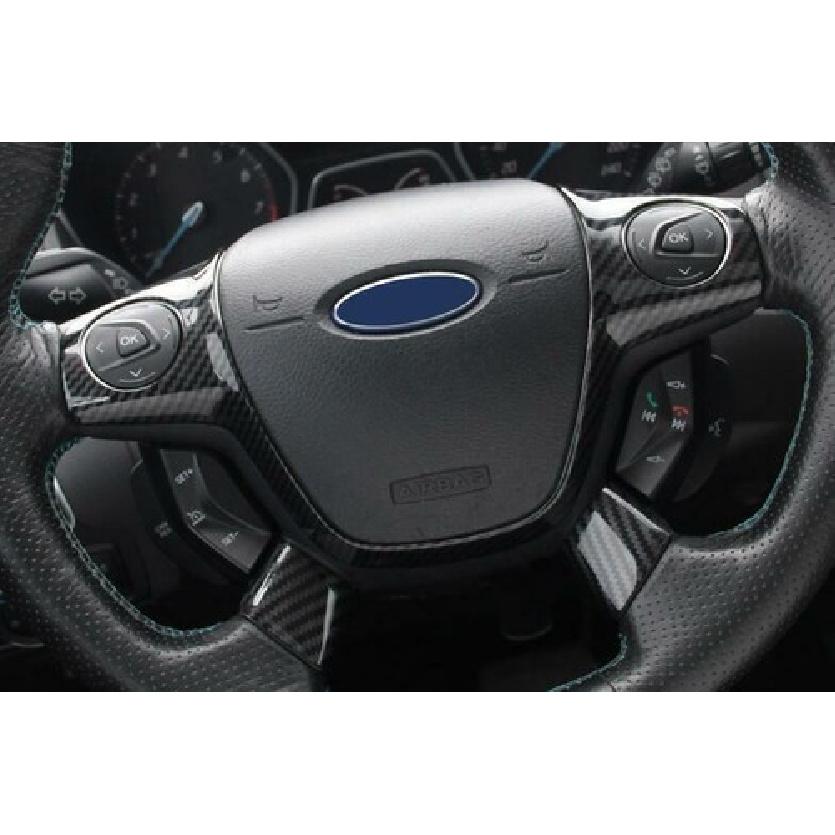 Carbon Fiber Steering Wheel Sheet Cover Trim 2PCS For Ford Escape Kuga 2013-2016