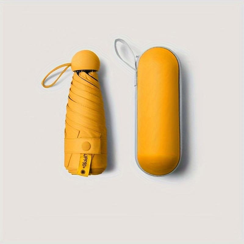 1Pc Solid Color Mini Folding Umbrella, with Simple Storage Box, Casual and Lightweight Portable 6-rib Umbrella, Suitable for Rainy/sunny