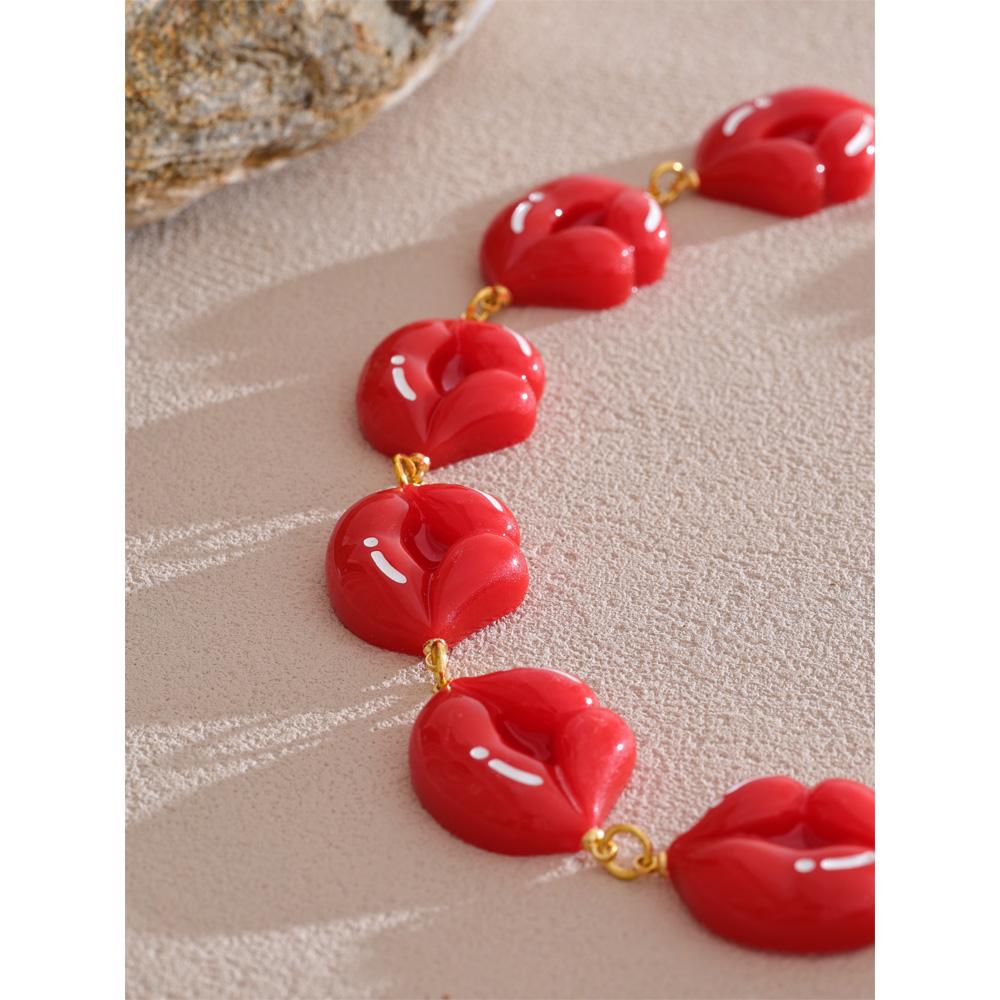 Eetit 2025 Creative Red Resin Lips Chain Necklace for Women Stainless Steel Stylish Unique New Arrivals Charm Jewelry Party Gift