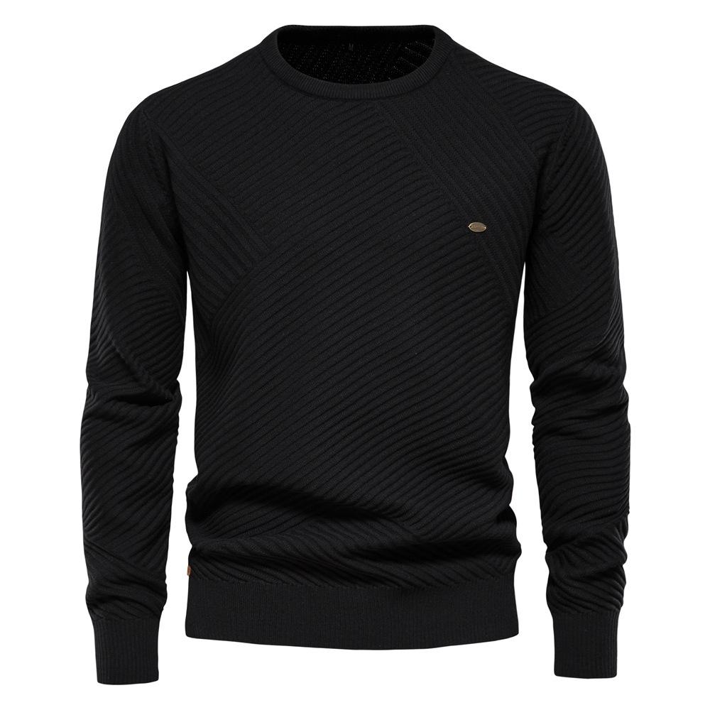New autumn and winter men's round neck pullover sweater solid color bottoming cotton sweater for men