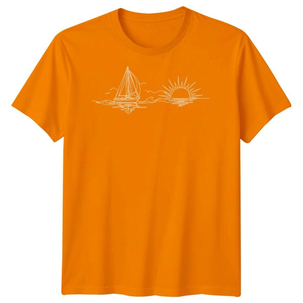 Segelboot Sonnenuntergang Segeln Reise Unisex T-Shirt Ozean Linienkunst