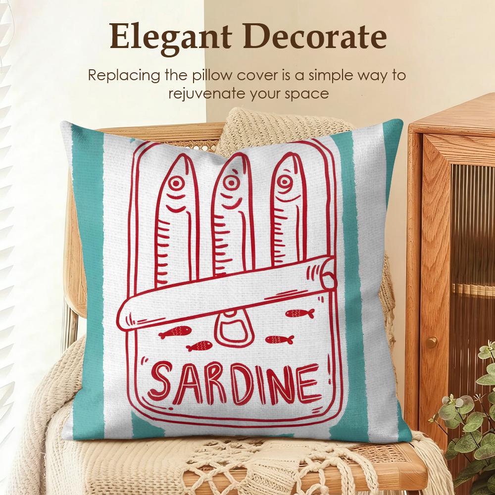 

CoastalCharm Sardine Can Funny Cushion Cover Natural Linen Organic Fabric DoubleSided Printing Sofa Home Decor Gift Pillow Case 30x30cm
