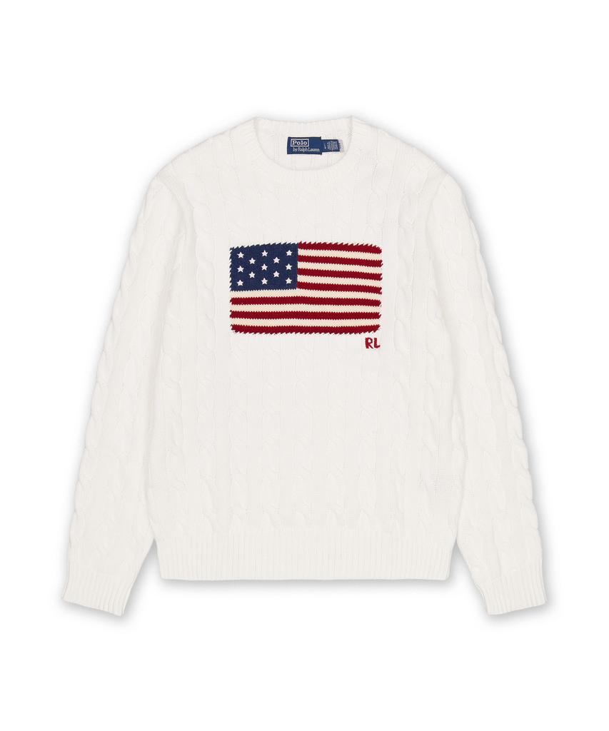 POLO RALPH LAUREN Iconic Cable Knit Flag Sweater - White