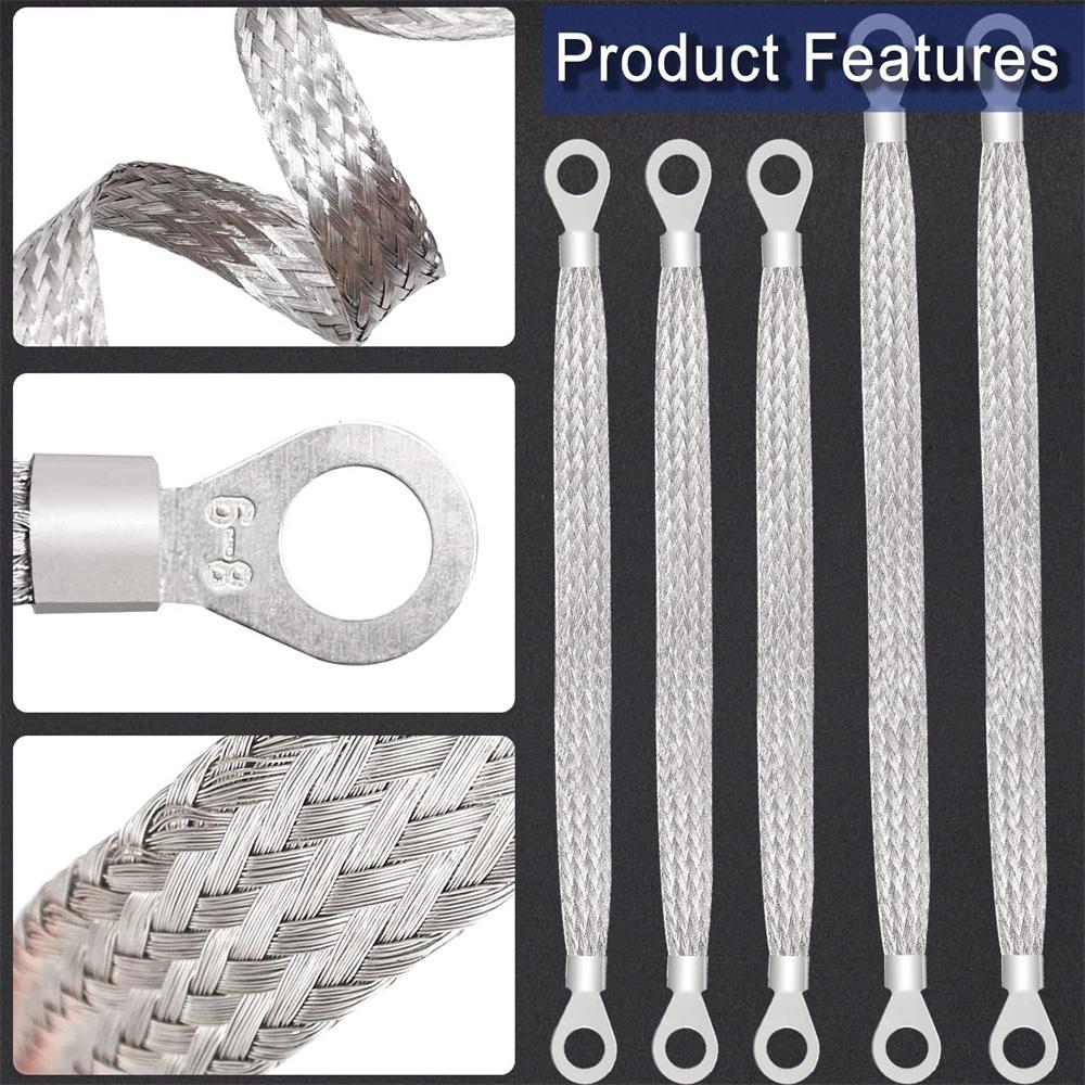 5× Universal Automotive Ground Strap Tinned Copper Car Engine Ground Strap Cable