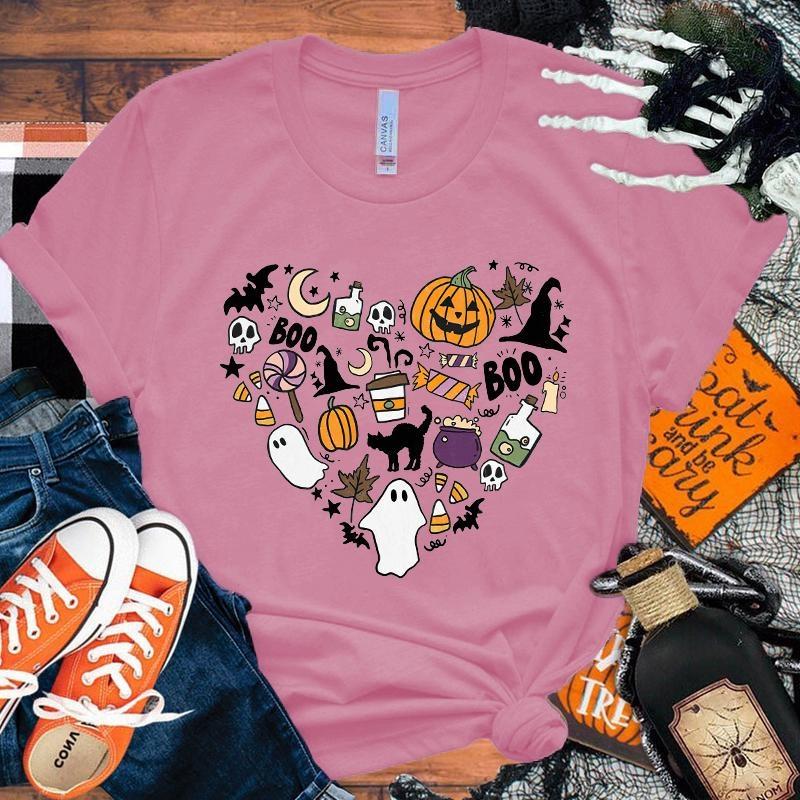 Women's Halloween Costumes Boo Pumpkin Love T-Shirt Men Women T Shirt Cosplay Clothes Streetwear Tee Shirt Plus Size Tops
