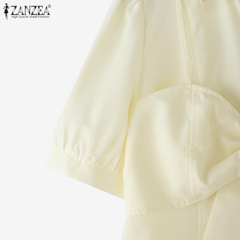 ZANZEA Women Turn Down Collar Summer Short Sleeve Blouse