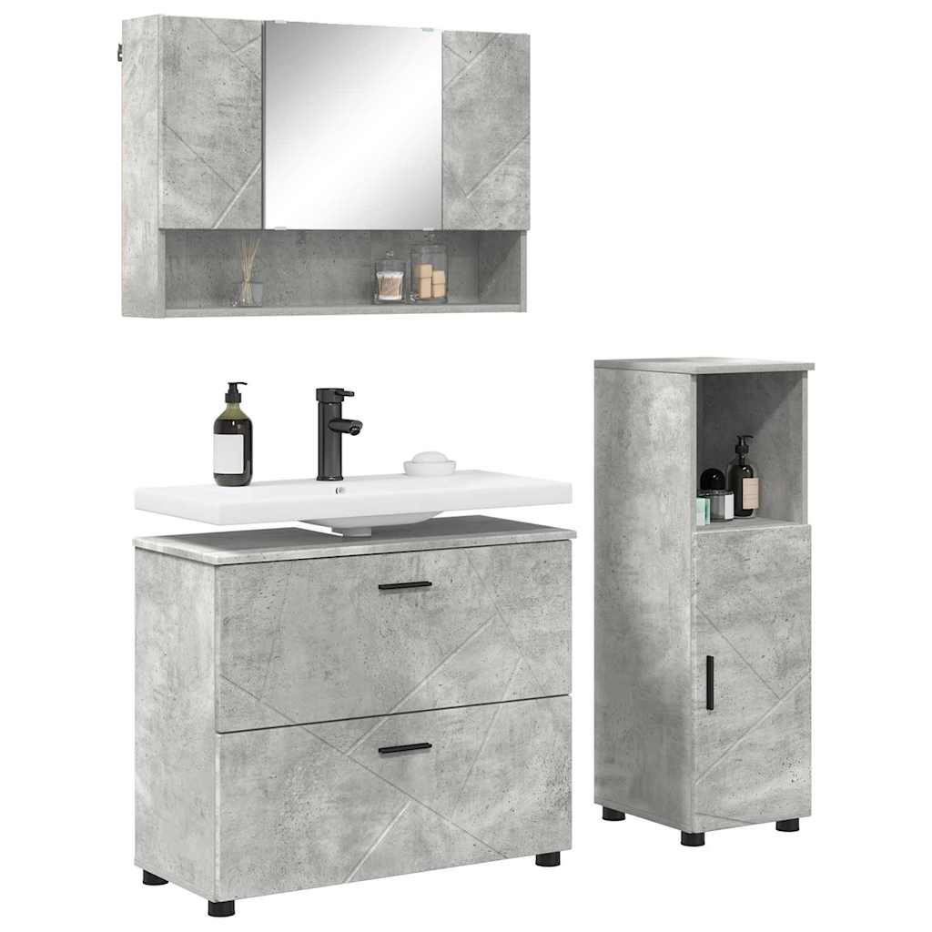 Bathroom Furniture Set 3 Pcs Concrete Grey Plywood and Metal