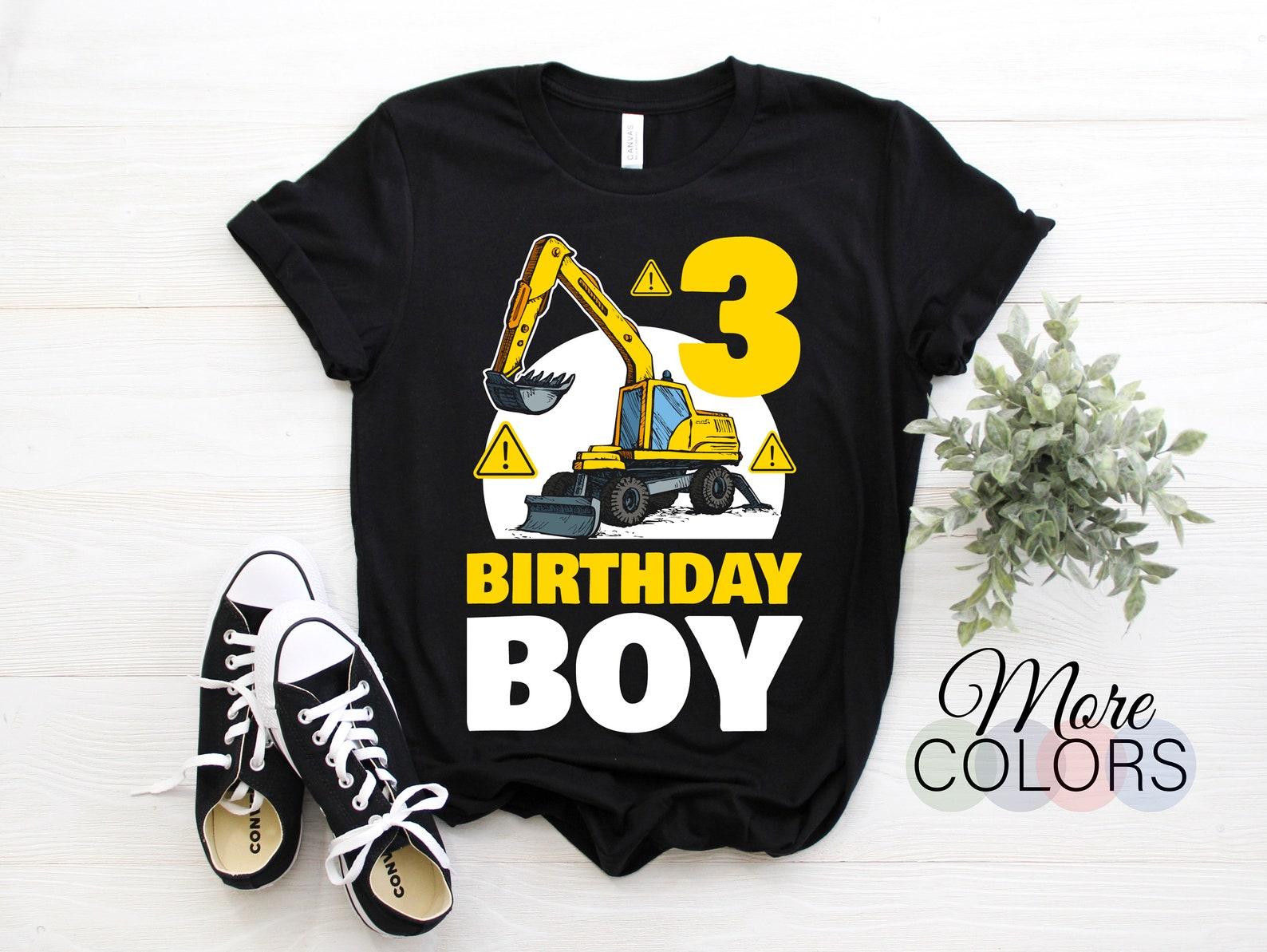 Birthday Boy 3rd 3 Birthday Excavator Construction Vehicle T-Shirt, Three Years old TShirt, Gift present Party boys Kids Excavator Lover, 100