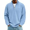 Men's Corduroy Long Sleeve Polo Sweatshirt Stand Collar Zip Neck Vintage Casual Top