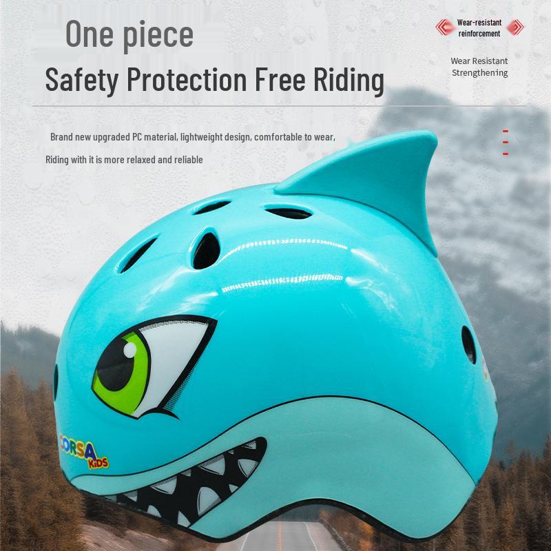 Casco Cartoon Squalo per Skateboard e Pattinaggio su Ghiaccio per Bambini - Traspirante, Equipaggiamento Protettivo per Ciclismo e Monopattino
