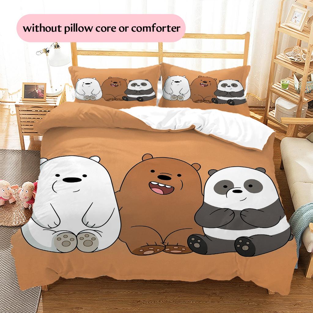 We Bare Bears Muster Bettwäsche Bettdecke Set Heimdekoration Geschenk (1 Bettbezug + 2 Kissenbezüge (ohne Füllung))