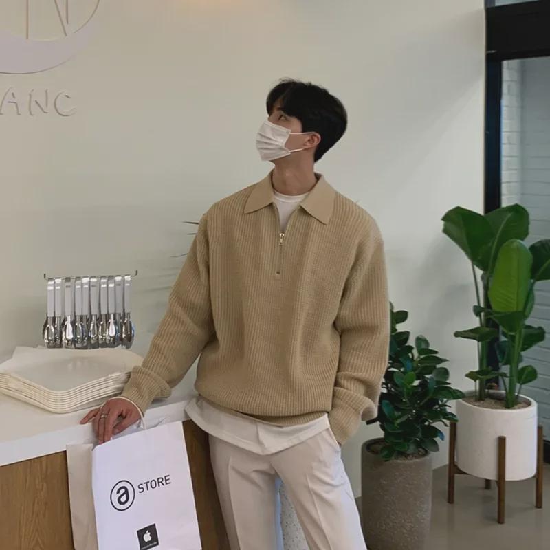 Męski sweter retro zapinany na pół zamek: Gruby, Luźny krój, Styl japoński (Kolekcja Jesień/Zima)