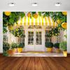 2D Bright Lemon Tree Backdrop, Yellow Potted Lemon Porch Wall Decor for Spring