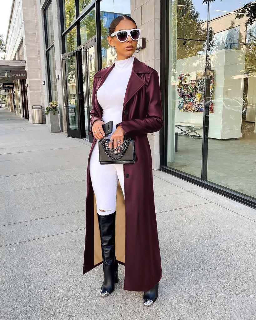 LD2271 Women's Autumn/Winter Long Leather Lapel Cardigan - Buttoned, Warm, Trendy Streetwear Jacket
