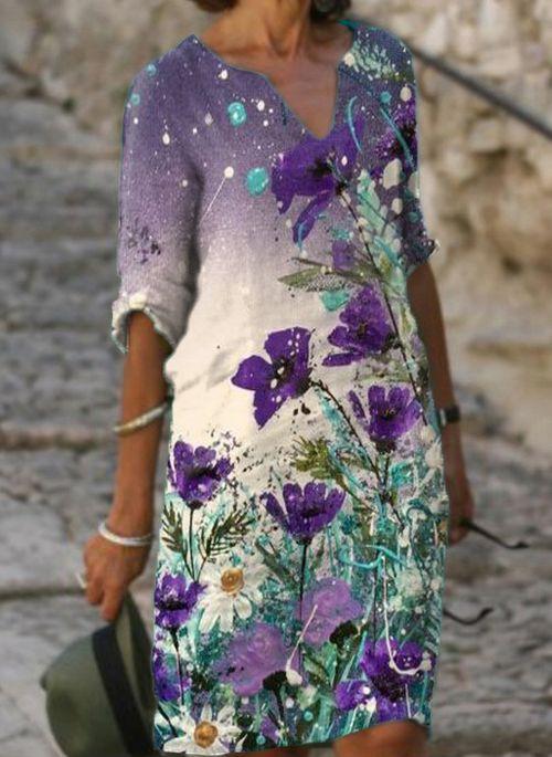 JPNTKY Fashion Summer Spring 1/2 Sleeves V-Neck Casual Dresses