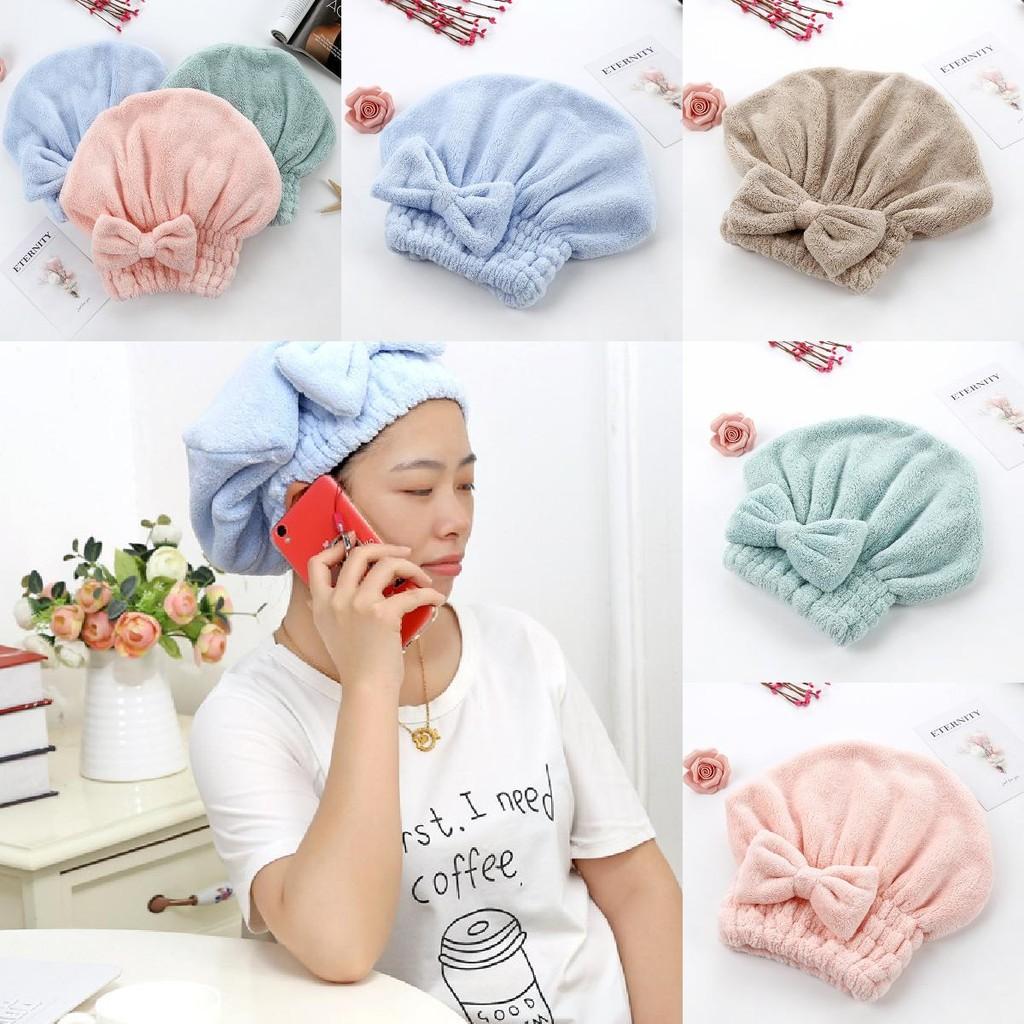 Bow Fleece Coral Solid Color Dry Hair Cap Bathroom Supplies Breathable Durable