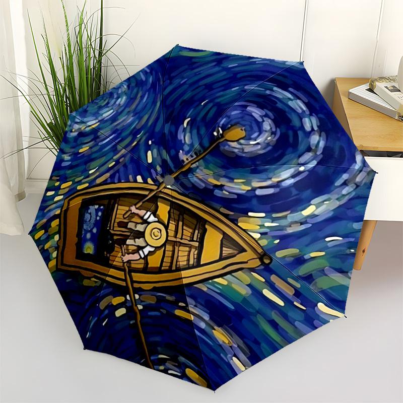 

1pc Boat, Starry Automatic Opening/Closing Umbrella with Operation & Windproof Canopy - Folding Design, Holiday Gift yy260225179