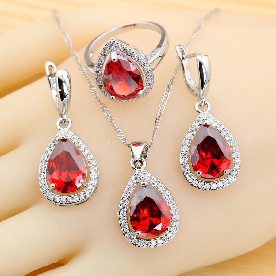 Classic Pink Zirconia Water Drop   Jewelry Sets For Women Earrings Necklace Ring Bracelet Wedding Gift