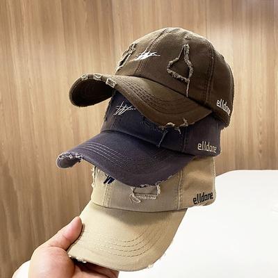 Vintage Fashion Baseball Cap Men's Trend Women's Ripped  Hip Hat Soft Top Cap