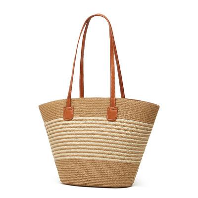 Women's Bag New Simple and Fashionable Straw Bag Large Capacity Underarm Shoulder Hollow Woven Beach Bag Striped Contrasting Color Bag
