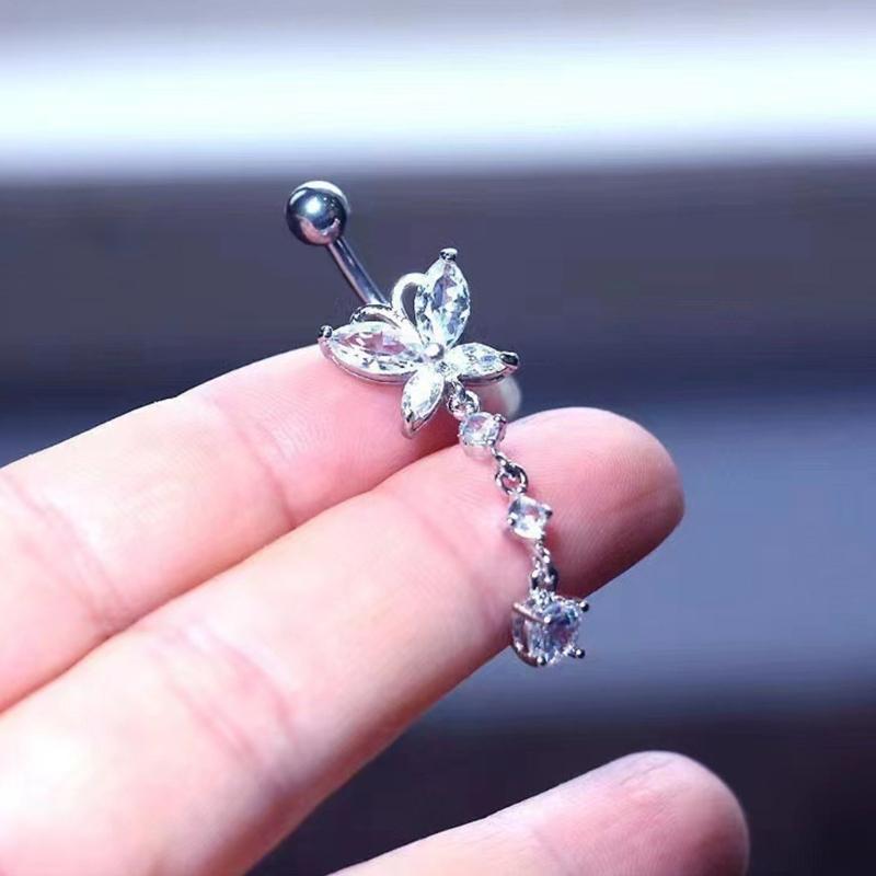 Sterling Silver Dangle Belly Button Rings for Women with Zircon Navel Stud Body Piercing Jewelry Statement Pieces