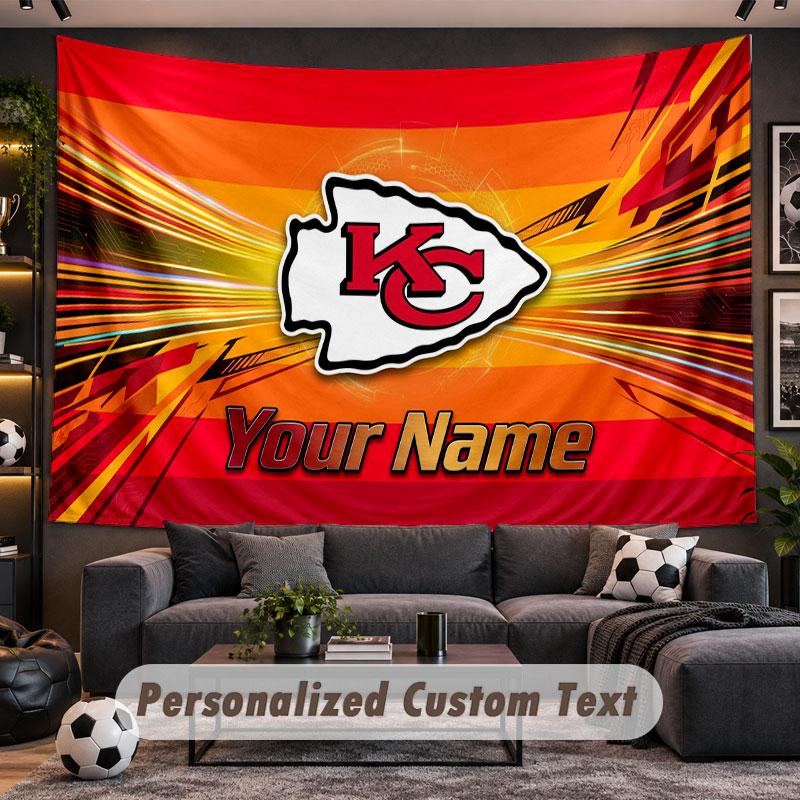 Wall Hanging Tapestry Custom NameKansas City Chiefs Pattern Personalized Printed Fabric Wall Decor