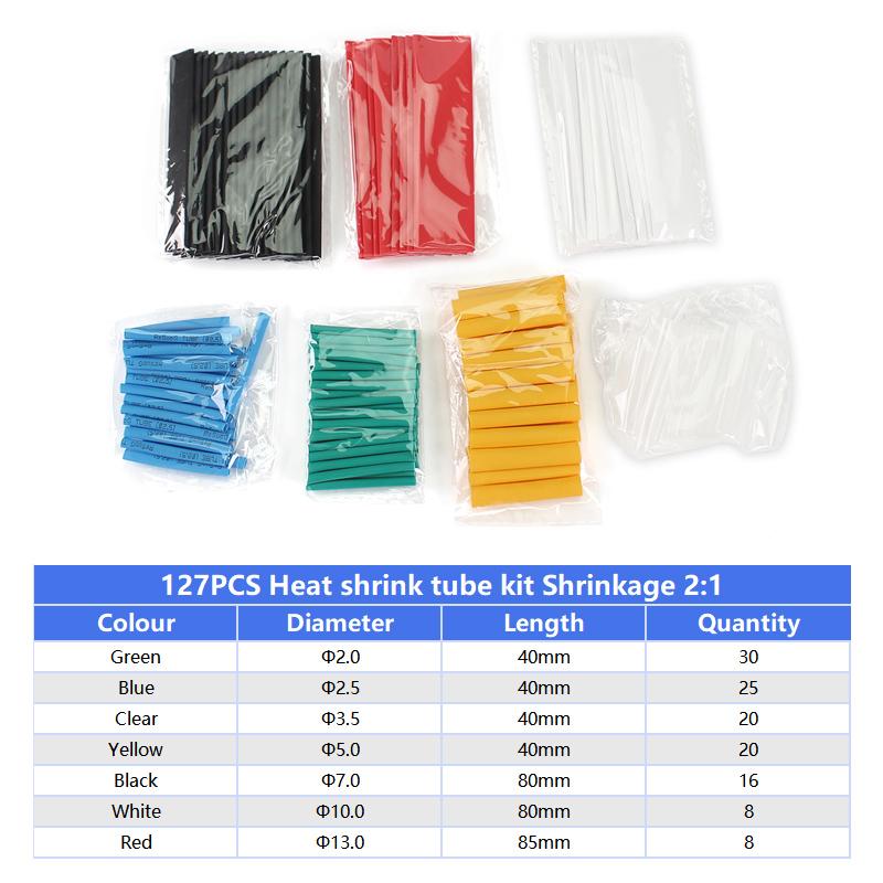 127-328pcs Kit de Envoltório Termoencolhível Tubo Termorresistente Tubo Termoencolhível Conexão Elétrica Fio Cabo Isolamento Manga