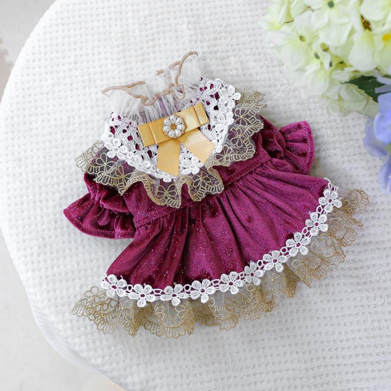 PETCIRCLE Pet Circle Dog Clothing Cat Clothing Bow Lace Edge Velvet Dress Dress