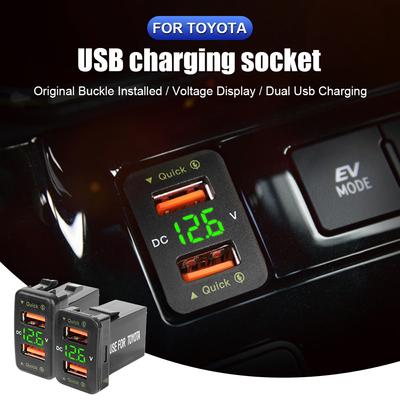 For Toyota Corolla Yaris Chr Auris RAV4 12V USB Chargers 3.0 Power Adapter Socket LED Indicator Voltmeter Test Car Accessories