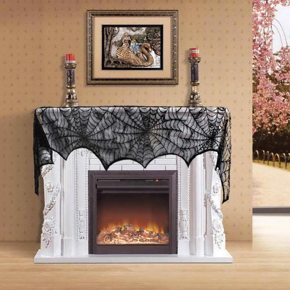 Lace Table Lamp Fireplace Cloth Window Curtain Halloween Decor Halloween Decoration Bats Tablecloth Black Lace Spider Web Decor