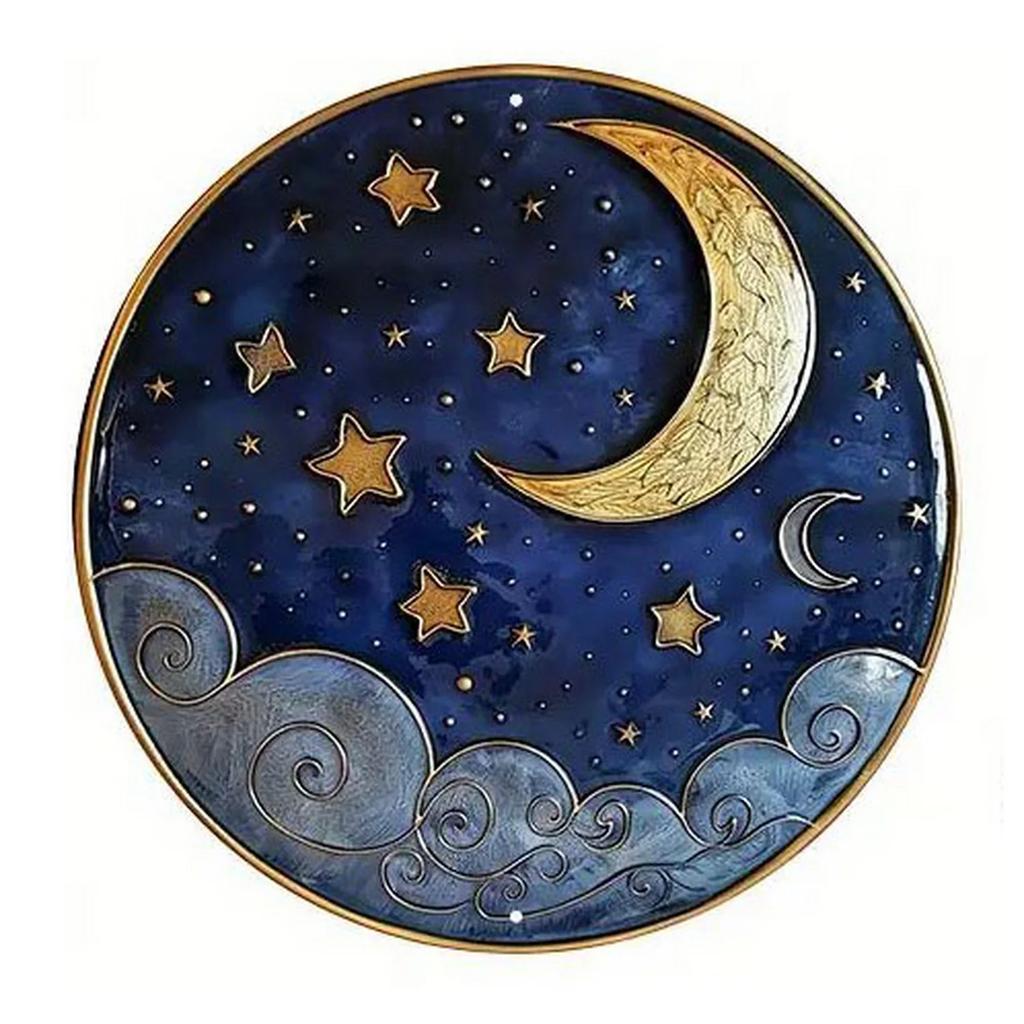 Retro Round Metal Tin Signs Sun And Moon Face Decor Pattern Nostalgic Iron Painting Novelty For Cafe Bar Man Cave Wall Decor
