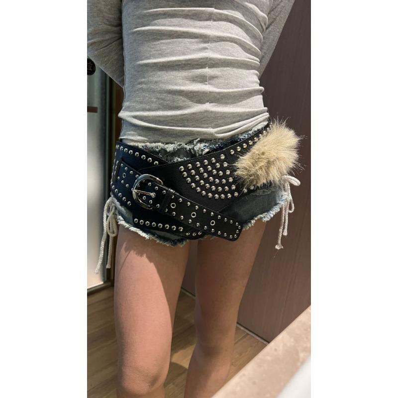 New Fluffy Belt, Fluffy Wide Belt, Riveted Punk Millennium Spice Girl Belt, Subculture Light Waist Strap