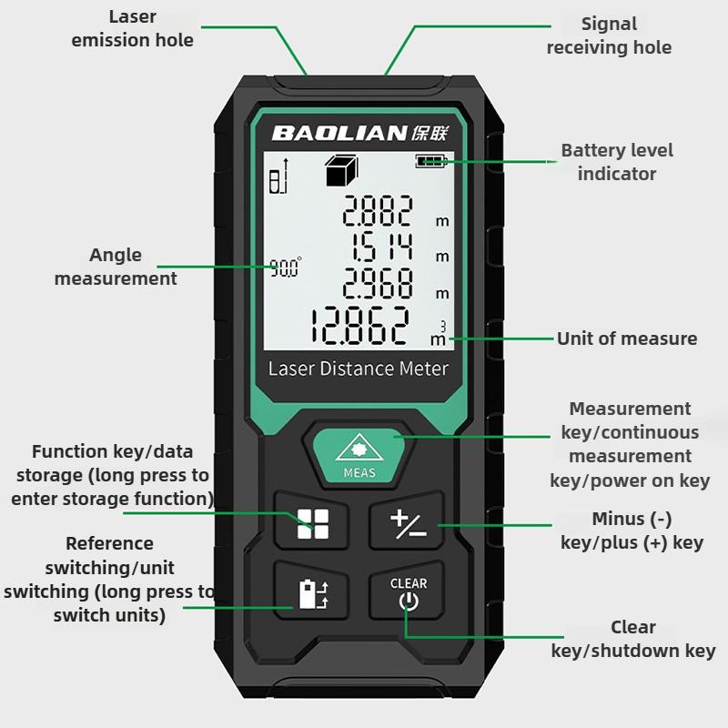 Handheld Laser Rangefinder Portable Digital Measuring Tools High Precision Laser Tape Range Finder Building Ruler Test Tools