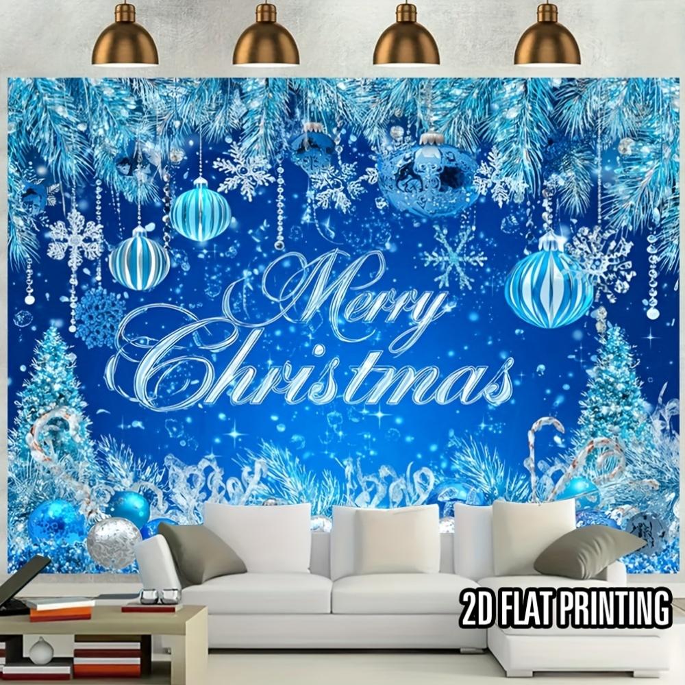 1Pcs Blue Christmas with Merry Decoration Background Winter Backdrop Decorations For Photo Studio Photo Booth Christams Party