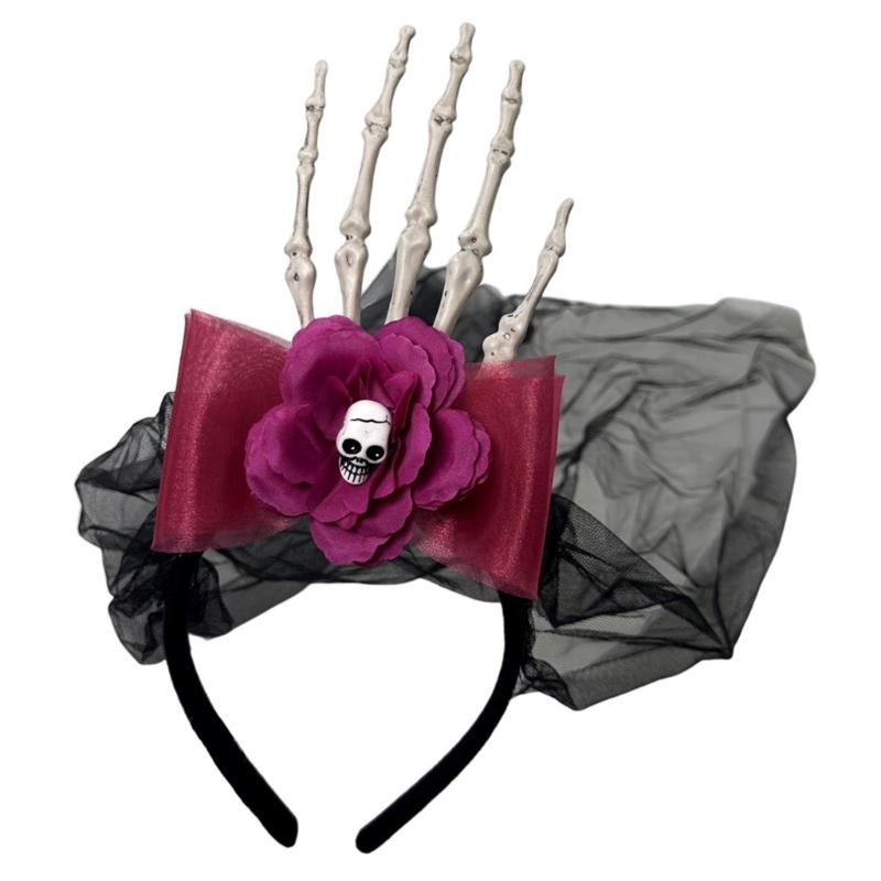 Realistic Skeleton Hand Mesh Hairband Resin Headbands Cosplayer Hair Accessories For Halloween Costume Parties