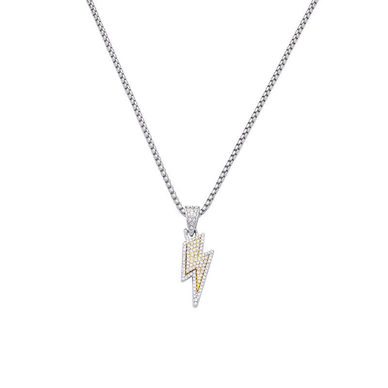 Luxury Titanium Lightning Necklace - Hip-Hop Style with Non-Fading Diamond Pendant for Men and Women