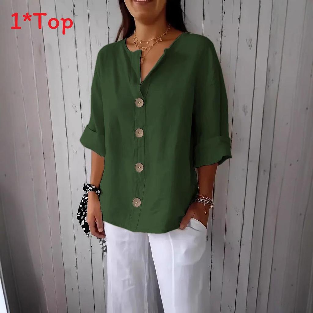 Linen Cotton Buttonup Shirt For Women With Loose Fit And Mandarin Collar For Casual Summer Wear