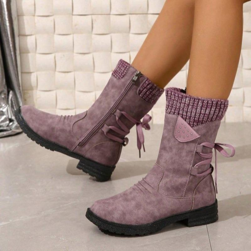 Fashion Versatile Side Zip Short Low Heel Boots Women's Shoes