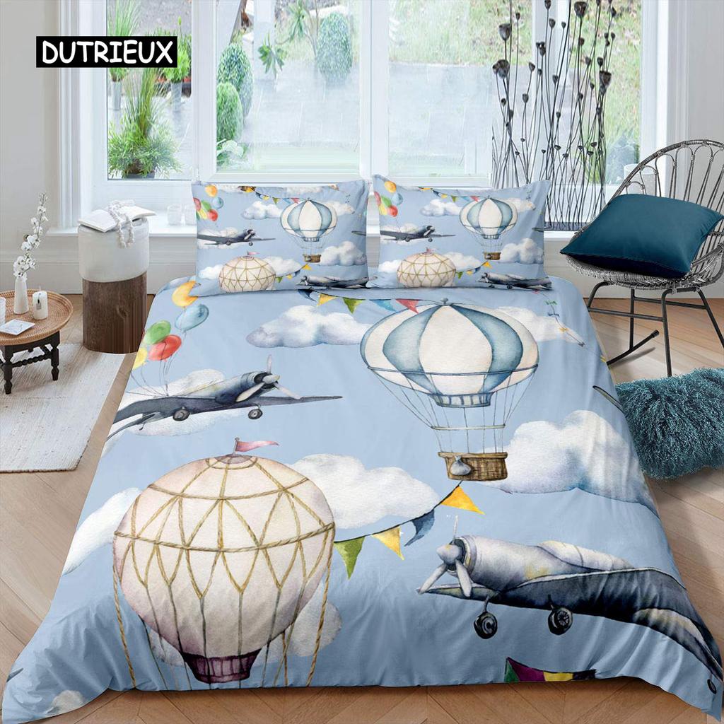 Zestaw poszwy na kołdrę z balonem na gorące powietrze Romantyczny zestaw pościeli z balonem Ekstremalne sporty Gry Poszwa na kołdrę Romantyczna podróż Poszwa na kołdrę Twin