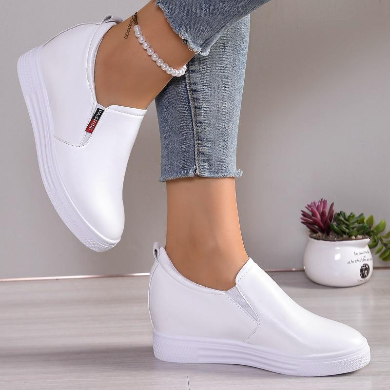 Fashion Spring New Inside Heightening Sneakers Casual Round Toe Deep Mouth Versatile Platform Wedge Slip-On Loafers