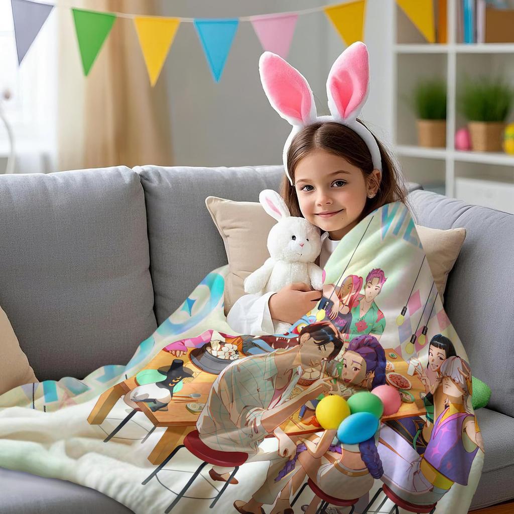 K-Pop Demon Hunters Huntrix Saja Boys Flannel Blanket Super Warm Comfortable Plush Throw Blanket Child Home Decor Fan Gifts